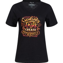 2AS Alone Baskılı V Yaka Kadın T-Shirt 411