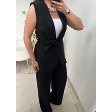 Siyah Arka Beli Lastikli Palazzo Pantolon