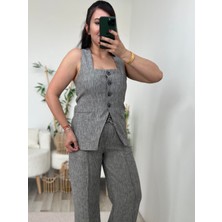 Gri Ella Yelek Pantolon Takım