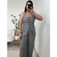 Gri Ella Yelek Pantolon Takım