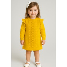 Sarı Triko Uzun Kol Çocuk Elbise