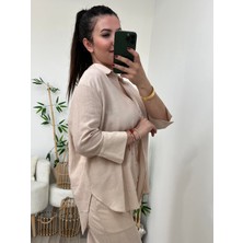 Krem Bermuda Kol Salaş Gömlek
