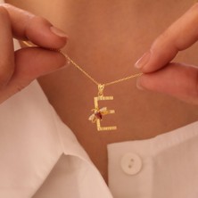 Vaoov 925 Ayar Renkli Taşlı Arı ve Harf Kolye