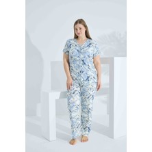 Bambu Kısa Kol Düğmeli Büyük Beden Kadın Pijama Takımı 74057