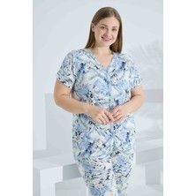 Bambu Kısa Kol Düğmeli Büyük Beden Kadın Pijama Takımı 74057