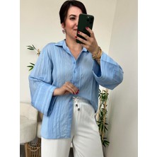 Mavi Kimono Kol Gömlek