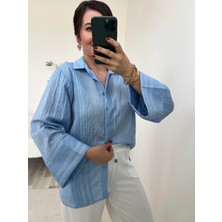 Mavi Kimono Kol Gömlek