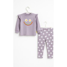 E&a Bebek Mor Çizgili Çiçek Desenli Kız Bebek Pijama Takımı-Choose Happy