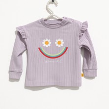E&a Bebek Mor Çizgili Çiçek Desenli Kız Bebek Pijama Takımı-Choose Happy