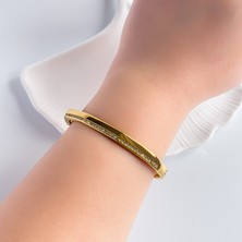 Silvalux Zirkon Taşlı Gold Çelik Kelepçe
