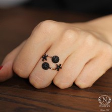 925 Ayar Gümüş Yarım Yuvarlak ve Yıldız Yüzük, Pembe