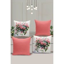 4 Lü Çift Taraflı Dijital Baskı Kırlent Kılıfı Çiçek Desenli