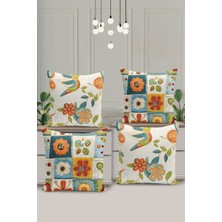 4 Lü Çift Taraflı Dijital Baskı Kırlent Kılıfı Kapitone Görünümlü Çiçek Desenli