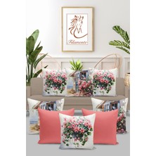 8 Li Çift Taraflı Dijital Baskı Kırlent Kılıfı Çiçek Desenli