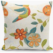 Çift Taraflı Dijital Baskı Kırlent Kılıfı Kapitone Görünümlü Kuş Desenli