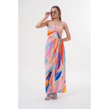 Kadın Renkli Straplez Yaka Yazlık Elbise