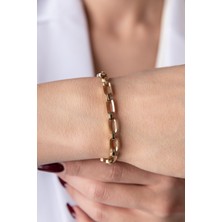 Fiyonk Kuyumculuk 14 Ayar Altın Işıltılı Ataç Atlamalı Zincir Bileklik