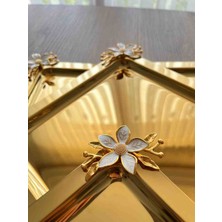 Lüx 6 adet Mineli Papatyalı Gold Kare Sunum Tepsisi Kahve ve Sunum Tepsisi