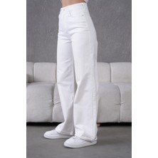 Dema Beyaz Pamuklu Palazzo Denim Pantolon