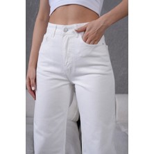Dema Beyaz Pamuklu Palazzo Denim Pantolon