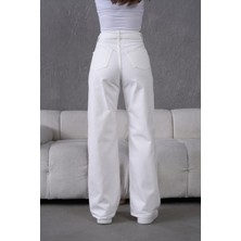 Dema Beyaz Pamuklu Palazzo Denim Pantolon