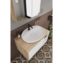 Lale Beyaz 90 cm %100 Mdf Lavabolu Banyo Dolabı + Aynalı Dolap