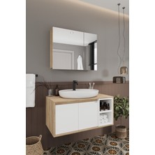 Lale Beyaz 90 cm %100 Mdf Lavabolu Banyo Dolabı + Aynalı Dolap