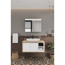 Lale Beyaz 90 cm %100 Mdf Lavabolu Banyo Dolabı + Aynalı Dolap
