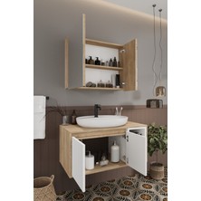 Lale Beyaz 90 cm %100 Mdf Lavabolu Banyo Dolabı + Aynalı Dolap