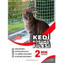 Kedi Balkon Koruma Filesi – 2 M Yükseklik, Metreyle Kesim, 2 mm Ip, 4x4 cm Göz+ Montaj Aparatlı (Siyah/beyaz)