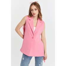Kadın Pembe Regular Astarlı Dokuma Yelek