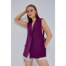 Kadın Mor Regular Astarlı Dokuma Yelek