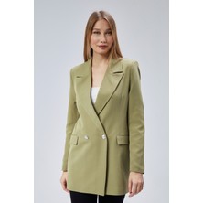 Açık Haki Oversize Dokuma Blazer Ceket