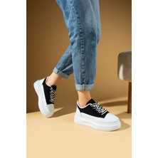 Pembe Potin Kalın Taban Renkli Bağcıklı Hafif Taban Kadın Sneakers 89-049-25BYAZ