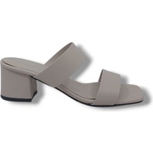 Zerhan 250 Kadın Krem Alçak Kalın Topuk Terlik