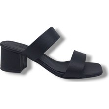 Zerhan 250 Kadın Siyah Alçak Kalın Topuk Terlik