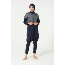 Crop Detaylı Sporcu Tam Kapalı Tesettür Mayo 3015-25 Koyu Lacivert