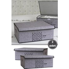 Keçe Kapaklı Baza Hurcu, Yatak Kanepe Altı Yastık Kıyafet Düzenleyici (40X50X19 Cm) 2 Adet Gri