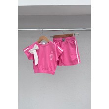 Fiyonk Detaylı %100 Cotton Kız Çocuk Şort Takım (3-10 Yaş)