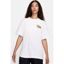 Nike Sportswear Loose Fit Graphic Backprint Cotton T-Shirt Kadın Bol Kesim Pamuklu Tişört Beyaz