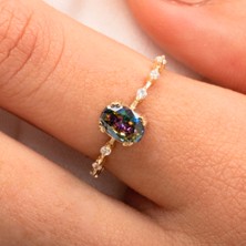 Fasek Gold Gümüş Yüzük - Mini Mistik Topaz İhtişamı Kadın 925 Ayar Gümüş Evlilik Teklifi Yüzüğü