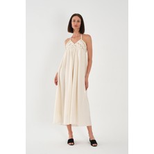 Alexandergardı Halter Yaka Brode Detaylı Maxi Elbise