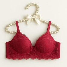 Desteksiz Dantelli C Cup Sütyen Bordo