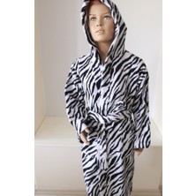 Ender Home Safari Zebra Desen Genç & Çocuk Kapşonlu Bornoz – %100 Pamuk, Unisex