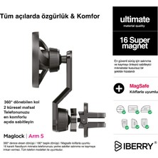 Iberry Maglock Arm 5 Klipsli Magsafe Araç Içi Telefon Tutucu