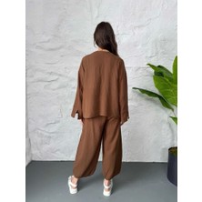 Kahve Nakış Işlemeli Müslin Kimono