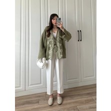 Haki Nakış Işlemeli Müslin Kimono