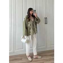 Haki Nakış Işlemeli Müslin Kimono