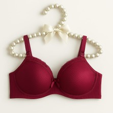 Tam Destekli Dantel Detay B Cup Sütyen Bordo