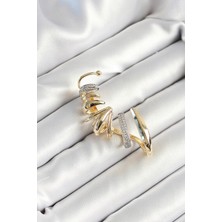 Pirinç Zirkon Taş Kaplamalı Sarmal Figürlü Gold Renk Kadın Sağ Kıkırdak Küpe